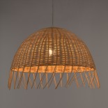 GloboStar® JAKARTA 00712 Boho Κρεμαστό Φωτιστικό Καμπάνα Μονόφωτο 1 x E27 IP20 Μπέζ Ξύλο - Μ50 x Π50 x Υ36cm