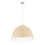 GloboStar® JAKARTA 00712 Boho Κρεμαστό Φωτιστικό Καμπάνα Μονόφωτο 1 x E27 IP20 Μπέζ Ξύλο - Μ50 x Π50 x Υ36cm