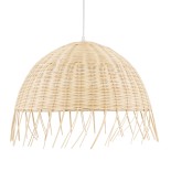 GloboStar® JAKARTA 00712 Boho Κρεμαστό Φωτιστικό Καμπάνα Μονόφωτο 1 x E27 IP20 Μπέζ Ξύλο - Μ50 x Π50 x Υ36cm