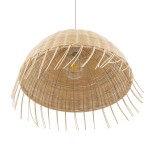 GloboStar® JAKARTA 00712 Boho Κρεμαστό Φωτιστικό Καμπάνα Μονόφωτο 1 x E27 IP20 Μπέζ Ξύλο - Μ50 x Π50 x Υ36cm
