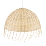 GloboStar® JAKARTA 00712 Boho Κρεμαστό Φωτιστικό Καμπάνα Μονόφωτο 1 x E27 IP20 Μπέζ Ξύλο - Μ50 x Π50 x Υ36cm