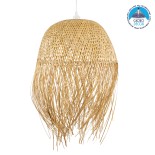 GloboStar® MANILA 00713 Boho Κρεμαστό Φωτιστικό Πλέγμα Μονόφωτο 1 x E27 IP20 Μπέζ Ξύλο - Μ50 x Π50 x Υ70cm