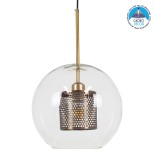 GloboStar® AVERY 00740 Μοντέρνο Κρεμαστό Φωτιστικό Μπάλα Μονόφωτο 1 x E27 IP20 Διάφανο Γυαλί με Χρυσό Μέταλλο - Μ30 x Π30 x Υ48cm