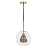 GloboStar® AVERY 00740 Μοντέρνο Κρεμαστό Φωτιστικό Μπάλα Μονόφωτο 1 x E27 IP20 Διάφανο Γυαλί με Χρυσό Μέταλλο - Μ30 x Π30 x Υ48cm