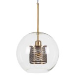 GloboStar® AVERY 00740 Μοντέρνο Κρεμαστό Φωτιστικό Μπάλα Μονόφωτο 1 x E27 IP20 Διάφανο Γυαλί με Χρυσό Μέταλλο - Μ30 x Π30 x Υ48cm