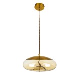 GloboStar® ΑΧΤΟΝ 00750 Μοντέρνο Κρεμαστό Φωτιστικό Καμπάνα LED 7W 500 lm 180° AC 100-240V IP20 Θερμό Λευκό 2700K Μελί Γυαλί με Χρυσό Μέταλλο - Μ30 x Π30 x Υ15cm - 2 Xρόνια Εγγύηση