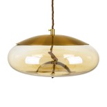 GloboStar® ΑΧΤΟΝ 00750 Μοντέρνο Κρεμαστό Φωτιστικό Καμπάνα LED 7W 500 lm 180° AC 100-240V IP20 Θερμό Λευκό 2700K Μελί Γυαλί με Χρυσό Μέταλλο - Μ30 x Π30 x Υ15cm - 2 Xρόνια Εγγύηση