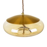 GloboStar® ΑΧΤΟΝ 00750 Μοντέρνο Κρεμαστό Φωτιστικό Καμπάνα LED 7W 500 lm 180° AC 100-240V IP20 Θερμό Λευκό 2700K Μελί Γυαλί με Χρυσό Μέταλλο - Μ30 x Π30 x Υ15cm - 2 Xρόνια Εγγύηση