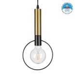 GloboStar® OLVERO 00772 Μοντέρνο Κρεμαστό Φωτιστικό Γεωμετρικό Σχήμα Μονόφωτο 1 x E27 IP20 Μαύρο & Χρυσό Μέταλλο - Μ18 x Π4 x Y38cm