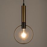 GloboStar® OLVERO 00772 Μοντέρνο Κρεμαστό Φωτιστικό Γεωμετρικό Σχήμα Μονόφωτο 1 x E27 IP20 Μαύρο & Χρυσό Μέταλλο - Μ18 x Π4 x Y38cm