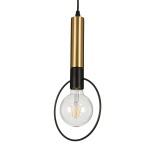 GloboStar® OLVERO 00772 Μοντέρνο Κρεμαστό Φωτιστικό Γεωμετρικό Σχήμα Μονόφωτο 1 x E27 IP20 Μαύρο & Χρυσό Μέταλλο - Μ18 x Π4 x Y38cm