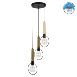 GloboStar® OLVERO 00773 Μοντέρνο Κρεμαστό Φωτιστικό Ανάρτηση Τρίφωτο 3 x E27 IP20 Μαύρο & Χρυσό Μέταλλο - Μ30 x Π30 x Y130cm