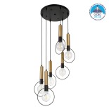 GloboStar® OLVERO 00774 Μοντέρνο Κρεμαστό Φωτιστικό Ανάρτηση Πολύφωτο 6 x E27 IP20 Μαύρο & Χρυσό Μέταλλο - Μ55 x Π55 x Y130cm