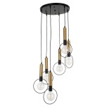 GloboStar® OLVERO 00774 Μοντέρνο Κρεμαστό Φωτιστικό Ανάρτηση Πολύφωτο 6 x E27 IP20 Μαύρο & Χρυσό Μέταλλο - Μ55 x Π55 x Y130cm