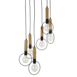 GloboStar® OLVERO 00774 Μοντέρνο Κρεμαστό Φωτιστικό Ανάρτηση Πολύφωτο 6 x E27 IP20 Μαύρο & Χρυσό Μέταλλο - Μ55 x Π55 x Y130cm