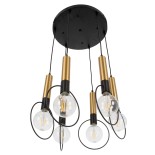 GloboStar® OLVERO 00774 Μοντέρνο Κρεμαστό Φωτιστικό Ανάρτηση Πολύφωτο 6 x E27 IP20 Μαύρο & Χρυσό Μέταλλο - Μ55 x Π55 x Y130cm