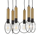 GloboStar® OLVERO 00774 Μοντέρνο Κρεμαστό Φωτιστικό Ανάρτηση Πολύφωτο 6 x E27 IP20 Μαύρο & Χρυσό Μέταλλο - Μ55 x Π55 x Y130cm