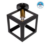 GloboStar® CUBE 00799 Μοντέρνο Φωτιστικό Οροφής Κύβος Μονόφωτο 1 x E27 IP20 Μαύρο & Χάλκινο Μέταλλο Μ25 x Π25 x Υ25cm