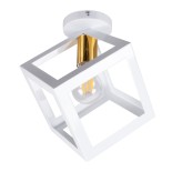 GloboStar® CUBE 00800 Μοντέρνο Φωτιστικό Οροφής Κύβος Μονόφωτο 1 x E27 IP20 Λευκό & Χάλκινο Μέταλλο - Μ25 x Π25 x Υ25cm