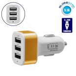 GloboStar® 115114 Φορτιστής Αναπτήρα Αυτοκινήτου Φόρτισης 5V με 3xUSB Θύρες Max 2.1A Λευκό - Χρυσό