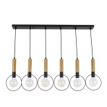 GloboStar® OLVERO 00776 Μοντέρνο Κρεμαστό Φωτιστικό Οροφής Πολύφωτο 6 x E27 Μαύρο - Χρυσό Μεταλλικό Πλέγμα Μ110 x Π18 x Y130cm