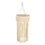 GloboStar® 36205 UGANDA Καπέλο Φωτιστικού Boho - Μακραμέ Πλεκτό Χειροποίητο Μπεζ Υφασμάτινο με Σχοινί Φ25 x Υ70cm