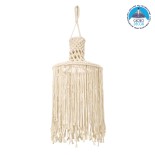 GloboStar® 36207 SENEGAL Καπέλο Φωτιστικού Boho - Μακραμέ Πλεκτό Χειροποίητο Μπεζ Υφασμάτινο με Σχοινί Φ30 x Υ80cm