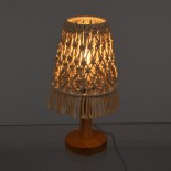 GloboStar® RWANDA 36210 Boho Επιτραπέζιο Φωτιστικό Πορτατίφ Μονόφωτο 1 x E27 IP20 Μπεζ Σχοινί με Καφέ Ξύλο - Μ15 x Π15 x Υ30cm