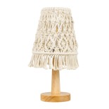 GloboStar® RWANDA 36210 Boho Επιτραπέζιο Φωτιστικό Πορτατίφ Μονόφωτο 1 x E27 IP20 Μπεζ Σχοινί με Καφέ Ξύλο - Μ15 x Π15 x Υ30cm