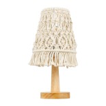 GloboStar® RWANDA 36210 Boho Επιτραπέζιο Φωτιστικό Πορτατίφ Μονόφωτο 1 x E27 IP20 Μπεζ Σχοινί με Καφέ Ξύλο - Μ15 x Π15 x Υ30cm