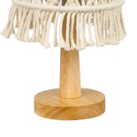 GloboStar® RWANDA 36210 Boho Επιτραπέζιο Φωτιστικό Πορτατίφ Μονόφωτο 1 x E27 IP20 Μπεζ Σχοινί με Καφέ Ξύλο - Μ15 x Π15 x Υ30cm