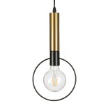 GloboStar® OLVERO 00772 Μοντέρνο Κρεμαστό Φωτιστικό Γεωμετρικό Σχήμα Μονόφωτο 1 x E27 IP20 Μαύρο & Χρυσό Μέταλλο - Μ18 x Π4 x Y38cm