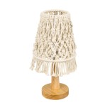 GloboStar® RWANDA 36210 Boho Επιτραπέζιο Φωτιστικό Πορτατίφ Μονόφωτο 1 x E27 IP20 Μπεζ Σχοινί με Καφέ Ξύλο - Μ15 x Π15 x Υ30cm