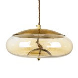 GloboStar® ΑΧΤΟΝ 00750 Μοντέρνο Κρεμαστό Φωτιστικό Καμπάνα LED 7W 500 lm 180° AC 100-240V IP20 Θερμό Λευκό 2700K Μελί Γυαλί με Χρυσό Μέταλλο - Μ30 x Π30 x Υ15cm - 2 Xρόνια Εγγύηση