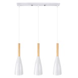 GloboStar® DILLON 00631 Μοντέρνο Κρεμαστό Φωτιστικό Ράγα Τρίφωτο 3 x E27 IP20 Λευκό Μέταλλο με Μπεζ Ξύλο - Μ54 x Π14 x Υ130cm