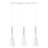 GloboStar® DILLON 00631 Μοντέρνο Κρεμαστό Φωτιστικό Ράγα Τρίφωτο 3 x E27 IP20 Λευκό Μέταλλο με Μπεζ Ξύλο - Μ54 x Π14 x Υ130cm