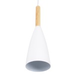 GloboStar® DILLON 00631 Μοντέρνο Κρεμαστό Φωτιστικό Ράγα Τρίφωτο 3 x E27 IP20 Λευκό Μέταλλο με Μπεζ Ξύλο - Μ54 x Π14 x Υ130cm
