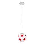 GloboStar® FOOTBALL 00642 Μοντέρνο Κρεμαστό Παιδικό Φωτιστικό Οροφής Μονόφωτο 1 x E27 Κόκκινο Λευκό Γυάλινο Φ15 x Υ18cm