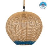 GloboStar® SIMON 00727 Boho Κρεμαστό Φωτιστικό Μπάλα Μονόφωτο 1 x E27 IP20 Μπεζ & Μπλε Σχοινί - Μ50 x Π50 x Y47cm
