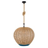 GloboStar® SIMON 00727 Boho Κρεμαστό Φωτιστικό Μπάλα Μονόφωτο 1 x E27 IP20 Μπεζ & Μπλε Σχοινί - Μ50 x Π50 x Y47cm