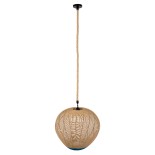 GloboStar® SIMON 00727 Boho Κρεμαστό Φωτιστικό Μπάλα Μονόφωτο 1 x E27 IP20 Μπεζ & Μπλε Σχοινί - Μ50 x Π50 x Y47cm