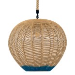 GloboStar® SIMON 00727 Boho Κρεμαστό Φωτιστικό Μπάλα Μονόφωτο 1 x E27 IP20 Μπεζ & Μπλε Σχοινί - Μ50 x Π50 x Y47cm