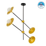 GloboStar® JOLIET 00779 Μοντέρνο Φωτιστικό Οροφής Πλέγμα Πολύφωτο 4 x G9 IP20 Μαύρο & Χρυσό Μέταλλο - Μ93 x Π20 x Υ106cm