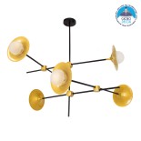 GloboStar® JOLIET 00780 Μοντέρνο Φωτιστικό Οροφής Πολύφωτο 6 x G9 AC 230V Μαύρο - Χρυσό Μεταλλικό Πλέγμα Φ93 x Υ87cm