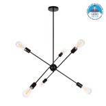 GloboStar® ZANE 00784 Μοντέρνο Φωτιστικό Οροφής Πλέγμα Πολύφωτο 6 x E27 IP20 Μαύρο Μέταλλο - Μ70 x Π70 x Υ100cm