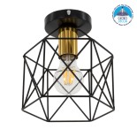 GLOBOSTAR® TRON 00792 Μοντέρνο Φωτιστικό Οροφής με Ντουί 1 x E27 AC 220-240V IP20 - Μαύρο & Χρυσό - Μ18 x Π18 x Υ19.5cm
