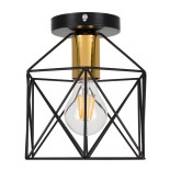 GLOBOSTAR® TRON 00792 Μοντέρνο Φωτιστικό Οροφής με Ντουί 1 x E27 AC 220-240V IP20 - Μαύρο & Χρυσό - Μ18 x Π18 x Υ19.5cm