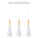 GloboStar® DILLON 00631 Μοντέρνο Κρεμαστό Φωτιστικό Ράγα Τρίφωτο 3 x E27 IP20 Λευκό Μέταλλο με Μπεζ Ξύλο - Μ54 x Π14 x Υ130cm