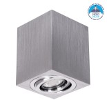 GloboStar® AKIRA 60623 Επιφανειακό Κινούμενο Τετράγωνο Φωτιστικό Σποτ Αλουμινίου με Ντουί GU10 AC 220-240V IP44 Μ8 x Π8 x Υ10cm - Ασημί Βούρτσας
