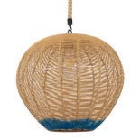 GloboStar® SIMON 00727 Boho Κρεμαστό Φωτιστικό Μπάλα Μονόφωτο 1 x E27 IP20 Μπεζ & Μπλε Σχοινί - Μ50 x Π50 x Y47cm